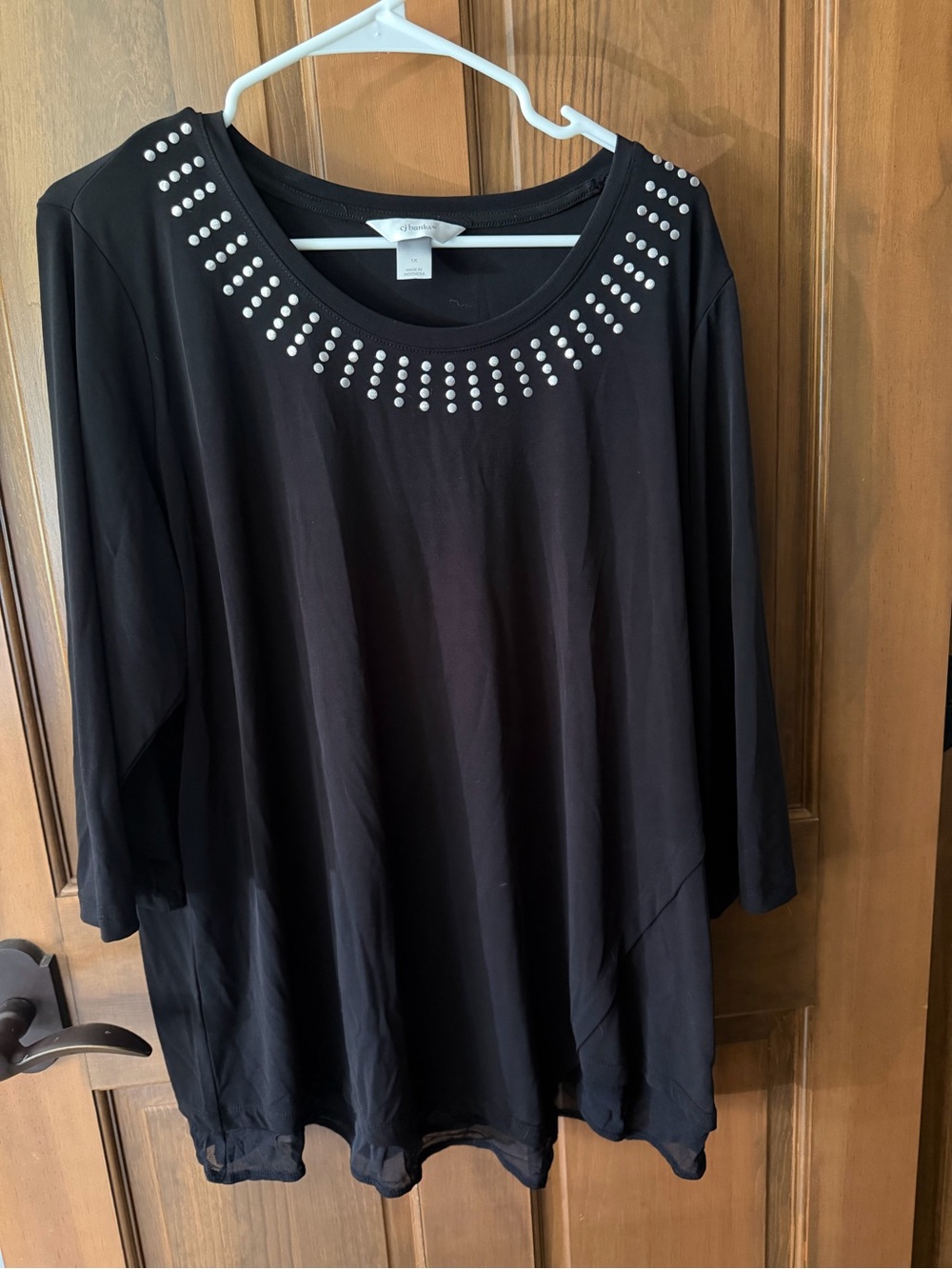 Black Studded Scoop Neck Women's Top